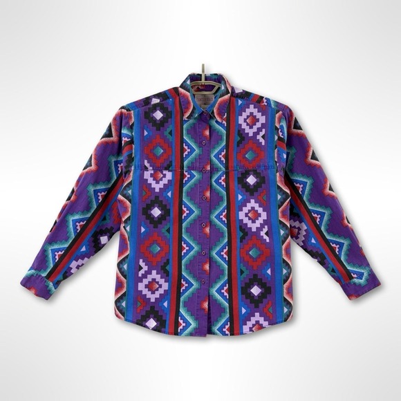 Wrangler Tops - Wrangler Frontier Womens L Aztec Western Geometric Button Front Shirt